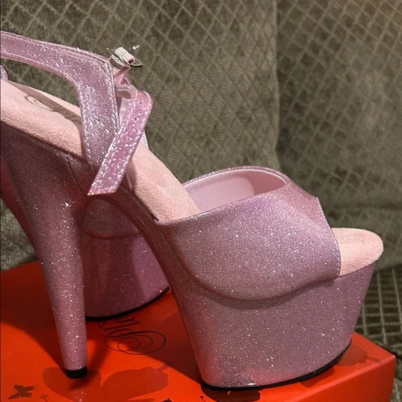 Pleaser size 10 NIB Pink Glitter Platform heels - Picture 5 of 13
